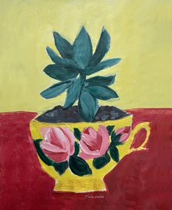 Rose succulente in tazza da tè