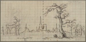Veduta di una città con una cattedrale svettante in un paesaggio invernale da Karl Friedrich Schinkel