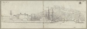 Veduta di Napoli con il porto, Castel Nuovo, il faro e Castel Sant