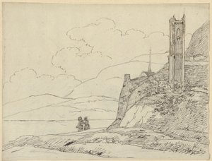 Paesaggio montano con rovine di torre e figure da Karl Friedrich Schinkel