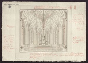 Berlino, Spittelmarkt. Progetto per la chiesa di Santa Gertrude. Veduta interna del coro, con correzioni da Karl Friedrich Schinkel