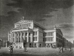 Germania, Berlino, Veduta del Schauspielhaus, incisione di Karl Friedrich Schinkels da Karl Friedrich Schinkel