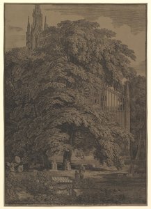 Chiesa gotica nascosta da un albero da Karl Friedrich Schinkel
