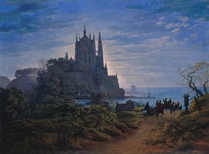 Chiesa gotica su uno scoglio in riva al mare da Karl Friedrich Schinkel