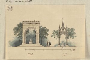 Lützen. Progetto per un monumento al re Gustavo II Adolfo di Svezia come sala porticata aperta su quattro lati e come tabernacolo sopra la Pietra svedese da Karl Friedrich Schinkel