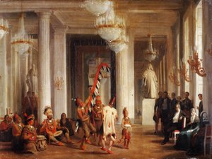 Danza degli indiani Iowa nel Salon de la Paix alle Tuileries, presentata dal pittore George Catl da Karl Girardet