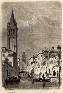 Il Canale Rezonico, disegno di Karl Girardet, per illustrare il viaggio di Adalbert de Beaumont a Venezia, circa 1850. Incisione in "Le tour du monde"