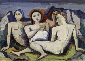 Composizione figurativa (Quattro donne sedute in un paesaggio)