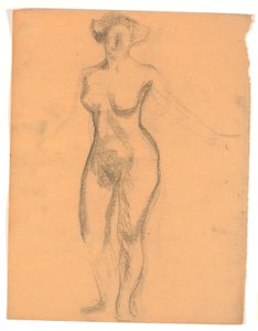 Modello femminile nudo in piedi visto di fronte