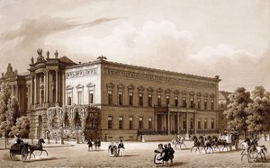Unter den Linden, Berlino. Il palazzo del principe Wilhelm, costruito da Karl Langhans nel 1834-36, e la Biblioteca Reale, costruita da Georg Christian Unger 1775-78 secondo i piani di Josef Emanuel Fischer von Erlach, che si affaccia sulla Platz am Opernh