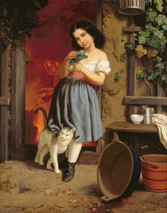 Una Giovane Ragazza con un Gatto, 1866 da Karl Nahl