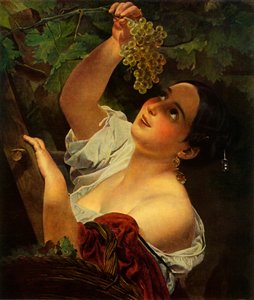 Mezzogiorno italiano, ragazza italiana che raccoglie uva da Karl Pavlovich Bryullov
