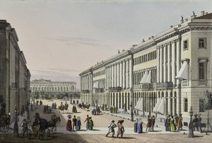 La via Mikhailovskaya con vista del Palazzo Michael a San Pietroburgo, prima metà del XIX secolo