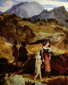 Tedesco: Paesaggio montano nei pressi di Subiaco con pastori
 (dettaglio)