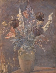 Vaso di terracotta con tulipani e altri fiori da Karl Schou