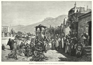 Distribuzione di datteri in un cimitero, Il Cairo, Egitto da Karl Wilhelm Gentz