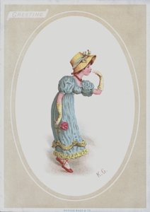 Ragazza in abito blu, con cappello di paglia, che tiene una rosa da Kate (after) Greenaway