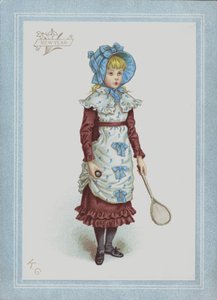 Ragazza in abito e cappellino, che tiene volano e racchetta da Kate (after) Greenaway