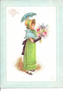Cartolina vittoriana di auguri di bambini in costume da ballo, c.1880