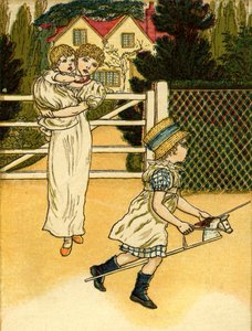 Cavalca un cavallo di legno illustrato da Kate Greenaway