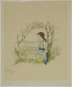 Ragazza seduta con primule da Kate Greenaway