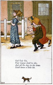 Tell tale tit: Illustrazione di Kate Greenaway per un libro di filastrocche da Kate Greenaway