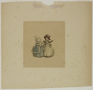 Due bambine con cappotti bordati di pelliccia da Kate Greenaway