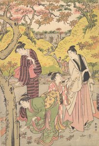 Un giovane, due giovani donne e una ragazza a un picnic, ca. 1789 da Katsukawa Shuncho
