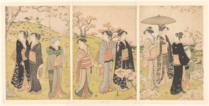 Ammirare i fiori di ciliegio ad Asukayama da Katsukawa Shuncho