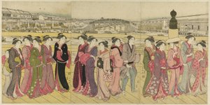 Attraversamento del ponte Nihonbashi da Katsukawa Shuncho