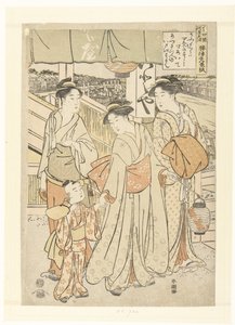Godersi la brezza serale presso il fiume a Shijo, Kyoto da Katsukawa Shuncho