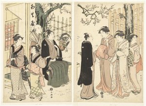 Nel giardino della casa da tè Aioiya da Katsukawa Shuncho
