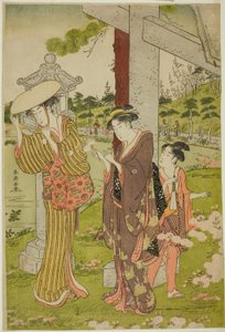 Raccolta di Fiori al Santuario Kumano Junisha a Tsunohazu da Katsukawa Shuncho