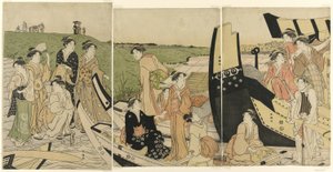 Barche da diporto a un molo da Katsukawa Shuncho