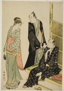 Gli attori Onoe Matsusuke I e Ichikawa Omezo I in una casa da tè da Katsukawa Shuncho