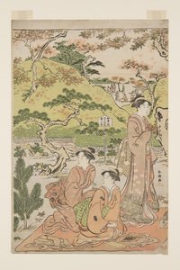 Osservare le foglie autunnali al tempio Kaianji da Katsukawa Shuncho