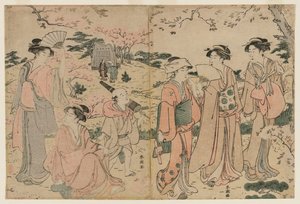 Donne che ammirano i fiori di ciliegio ad Asukayama da Katsukawa Shuncho