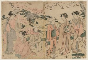 Donne che osservano i fiori di ciliegio ad Asukayama da Katsukawa Shuncho