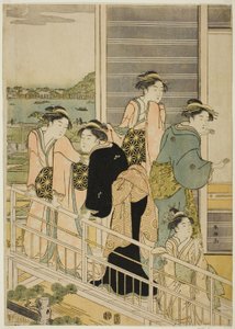 Donne su un balcone di una casa da tè di Yoshiwara