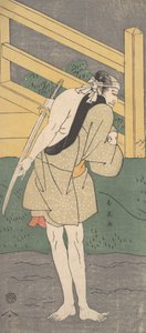Arashi Ryuzo come un uomo vestito solo con un indumento azzurro pallido da Katsukawa Shun