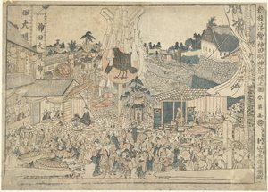 Vista del festival presso il santuario Myojin a Kanda da Katsukawa Shunei