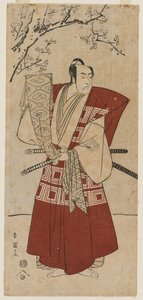 Ichikawa Monnosuke II come un signore che tiene uno stendardo da Katsukawa Shunei