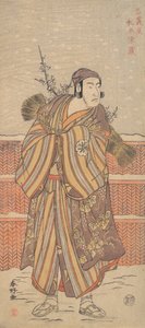 Matsumoto Sumezo come un uomo in abiti invernali in piedi nella neve da Katsukawa Shunko