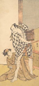 Scena dalla commedia Yoshitsune e i mille ciliegi Yoshitsune..., 8° o 9° mese, 1784 da Katsukawa Shunko