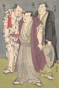 Tre lottatori di sumo: Onogawa, Seimiyama e Yatsugamine, ca. 1790s da Katsukawa Shunko