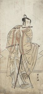 Un attore che suona un flauto da Katsukawa Shunsho
