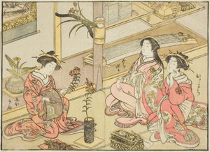 Cortigiane del Kadotsutaya, dal libro "Specchio delle Belle Donne dei Quartieri del Piacere (Seiro bijin awase sugata kagami)," vol. 1 da Katsukawa Shunsho