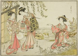 Cortigiane del Kadotsutaya, dal libro "Specchio delle belle donne dei quartieri del piacere (Seiro bijin awase sugata kagami)," vol. 1 da Katsukawa Shunsho