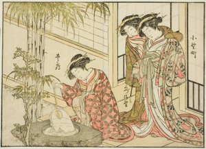 Cortigiane del Maruya, dal libro "Specchio delle Belle Donne dei Quartieri del Piacere (Seiro bijin awase sugata kagami)," vol. 2 da Katsukawa Shunsho