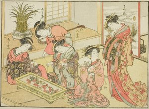 Cortigiane del Wakanaya, dal libro "Specchio delle Belle Donne dei Quartieri del Piacere (Seiro bijin awase sugata kagami)," vol. 1 da Katsukawa Shunsho
